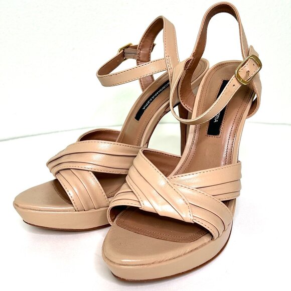 BCBG Max Azria Ravil Criss Cross Platform Sandal in Almond Size 8 *NWOB* - Picture 4 of 12
